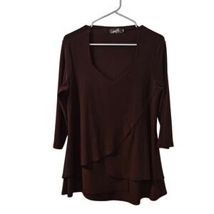 Sympli Lagenlook Layered Tunic Top -‎ Women’s 10 Boho Artsy Minimalist Burgundy